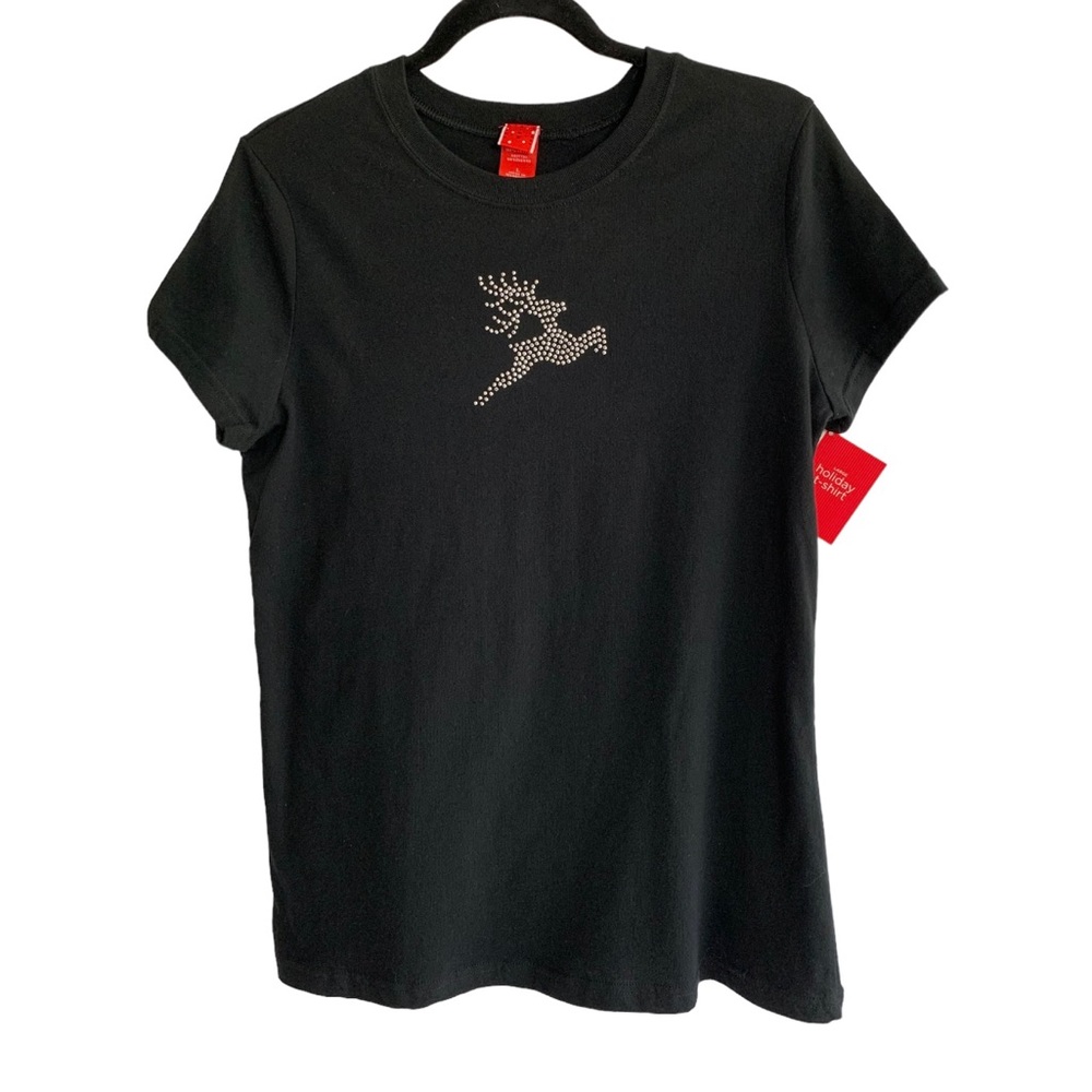 Black Rhinestone Reindeer T-shirt Sz L